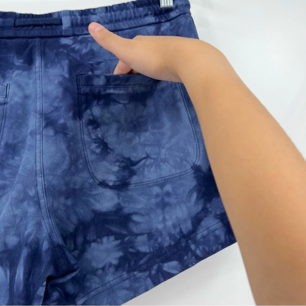 Athleta Farallon Blue Tie Dye Shorts Size S Drawstring Run Around Lounge - Picture 6 of 9